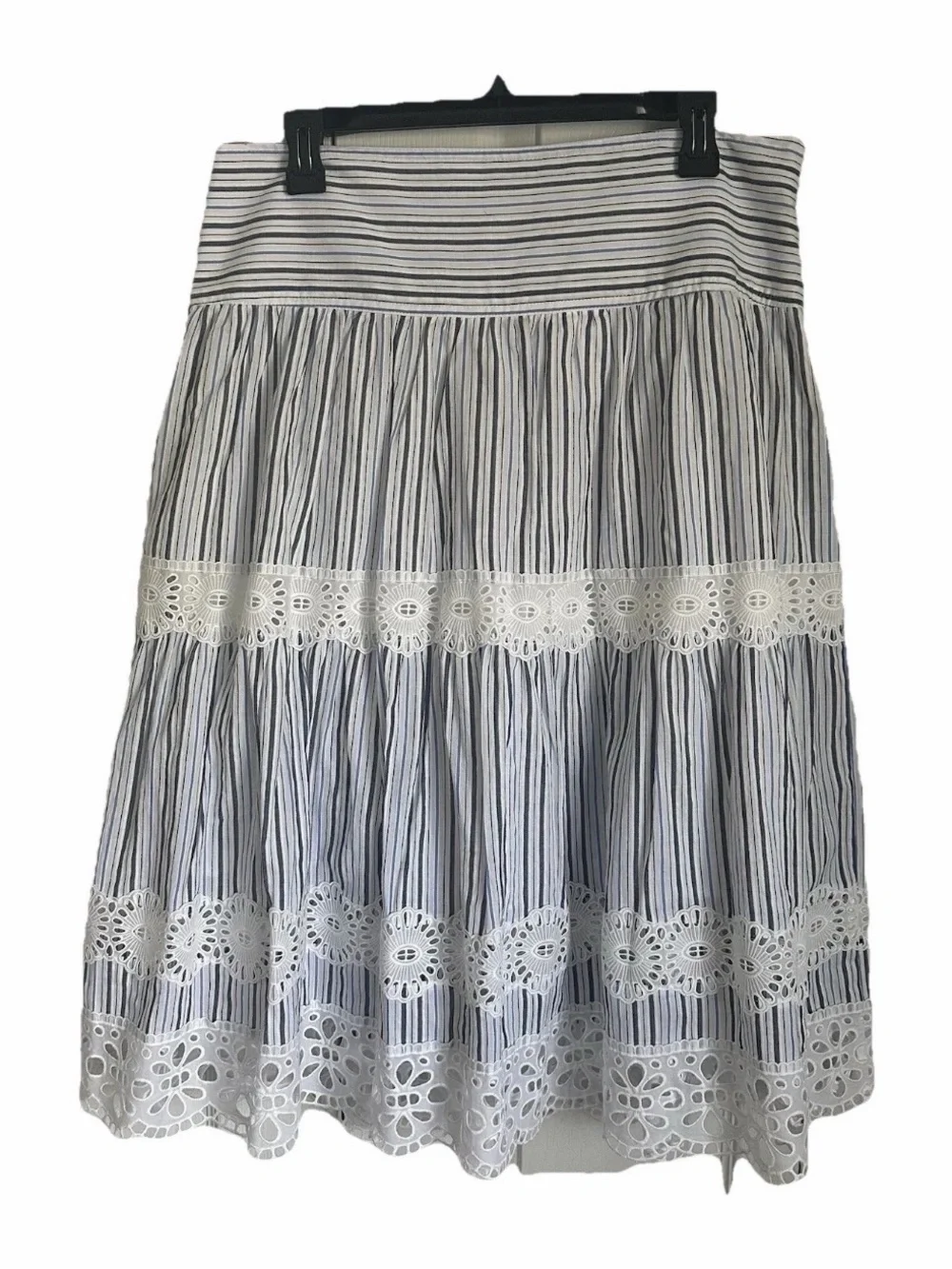Michael Kors Womens 12 Striped Cotton Gauze Eyelet Skirt Cottage Grandmillenial